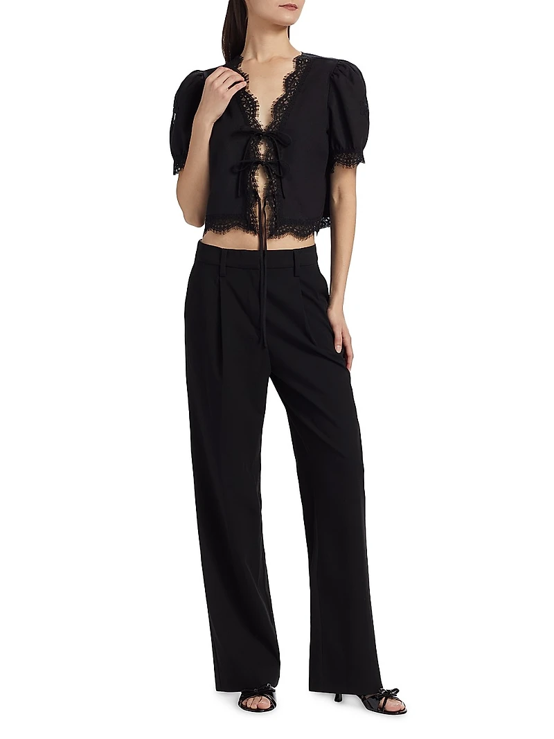 Lace-Trim Puff-Sleeve Shirt