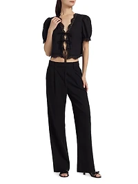 Lace-Trim Puff-Sleeve Shirt