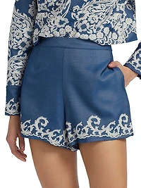 Embroidered Chambray Shorts