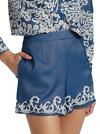 Embroidered Chambray Shorts