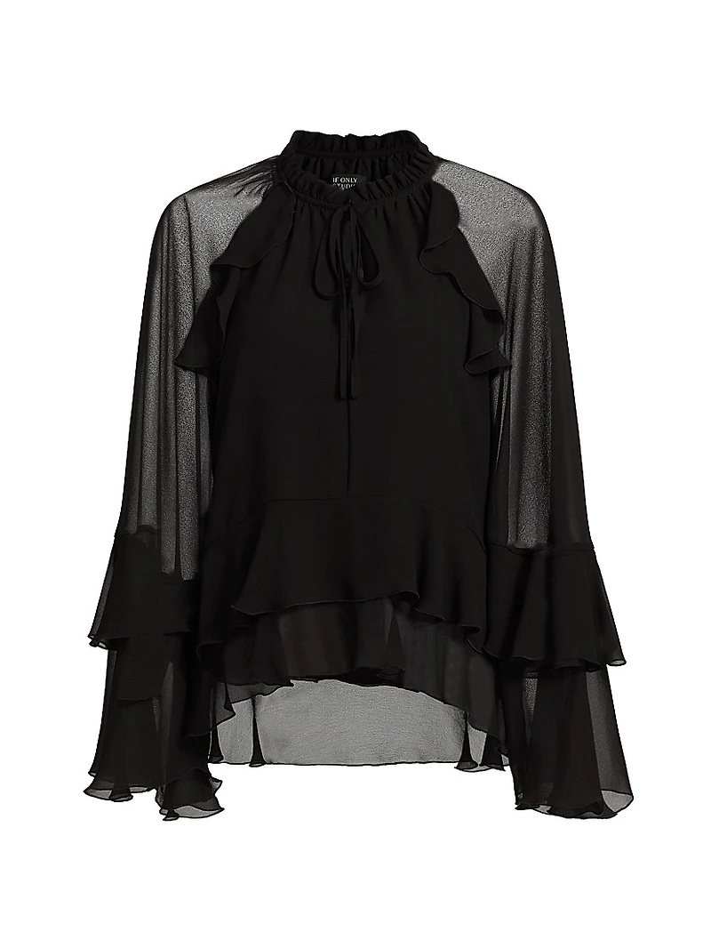 Ruffled Chiffon Long-Sleeve Blouse