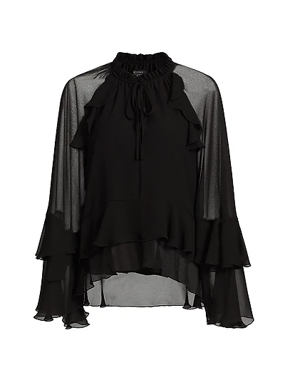 Ruffled Chiffon Long-Sleeve Blouse