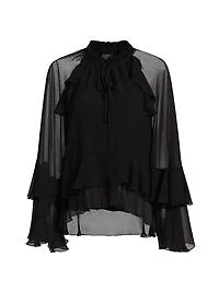 Ruffled Chiffon Long-Sleeve Blouse