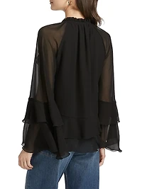 Ruffled Chiffon Long-Sleeve Blouse