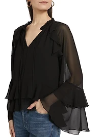 Ruffled Chiffon Long-Sleeve Blouse