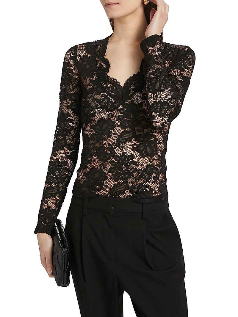 Stretch-Lace Long-Sleeve Top
