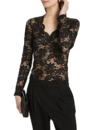 Stretch-Lace Long-Sleeve Top