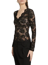 Stretch-Lace Long-Sleeve Top