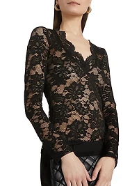 Stretch-Lace Long-Sleeve Top