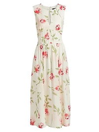 Floral Pintuck Waist Midi-Dress