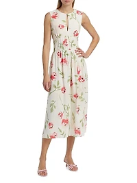 Floral Pintuck Waist Midi-Dress