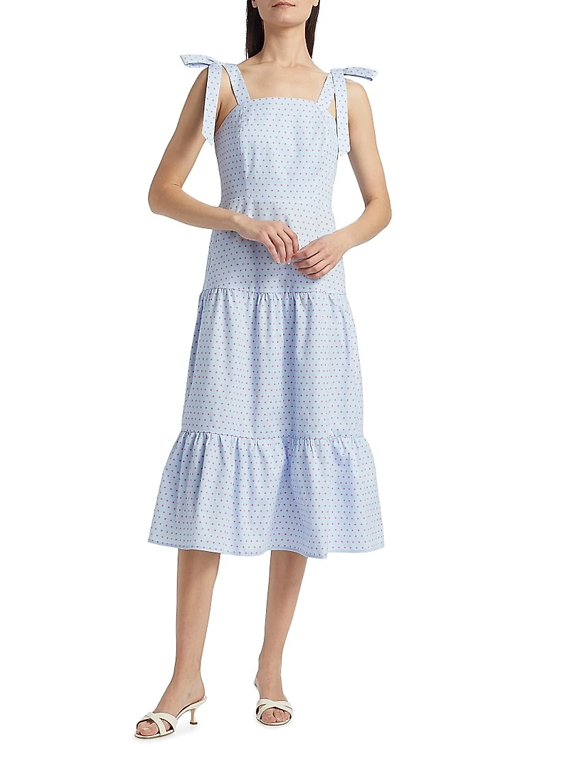 Tiered Bow-Strap Midi-Dress