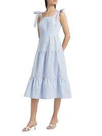 Tiered Bow-Strap Midi-Dress
