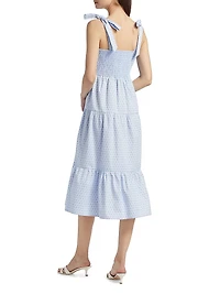 Tiered Bow-Strap Midi-Dress