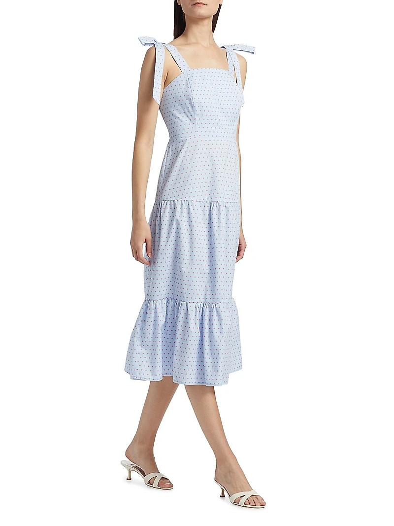 Tiered Bow-Strap Midi-Dress