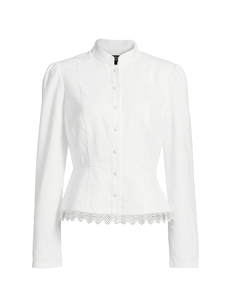 Lace-Trimmed Button-Front Blouse