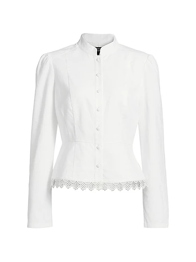 Lace-Trimmed Button-Front Blouse