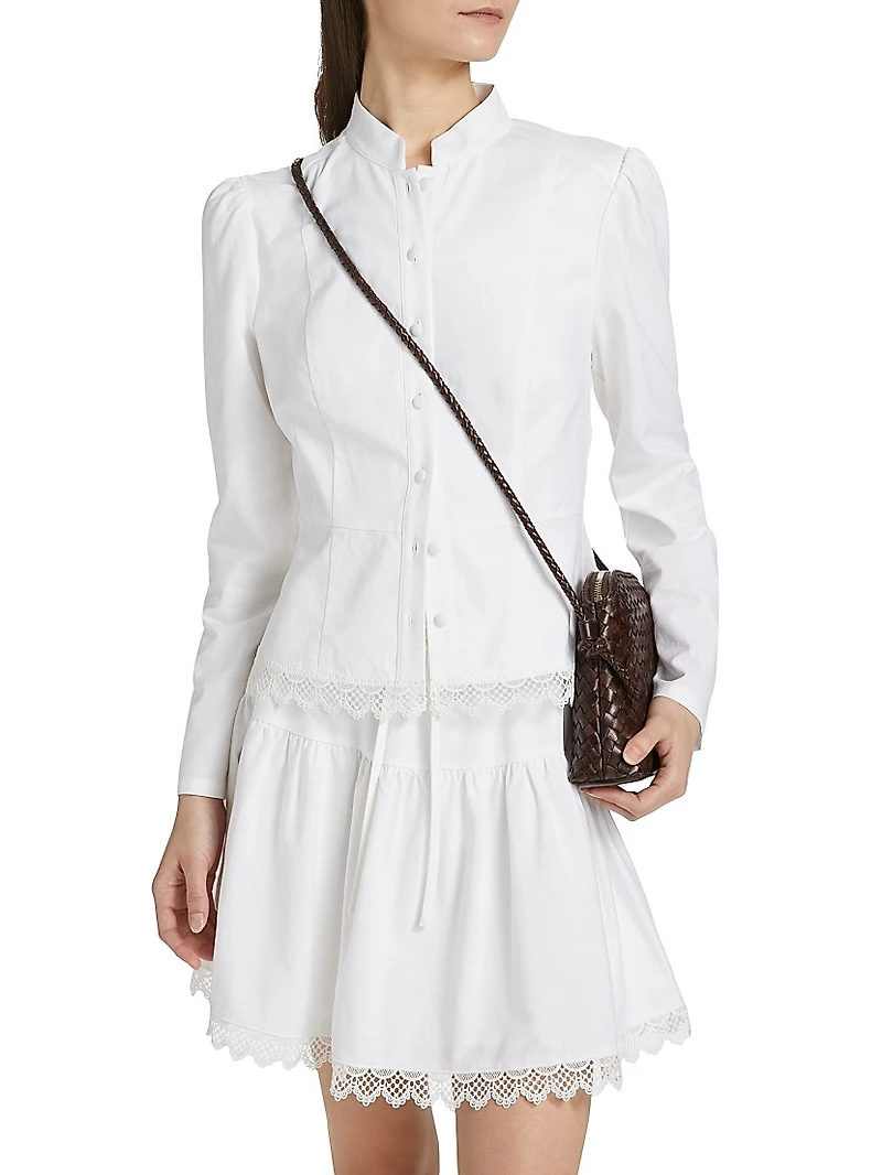 Lace-Trimmed Button-Front Blouse