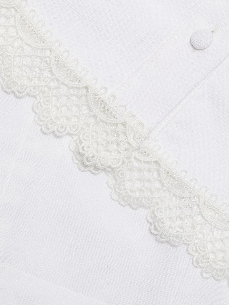 Lace-Trimmed Button-Front Blouse