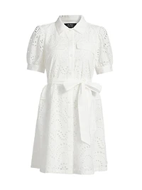 Eyelet Cotton Tie-Waist Mini-Shirtdress