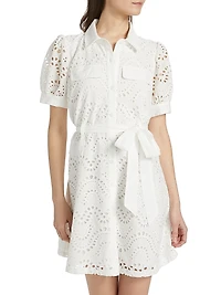 Eyelet Cotton Tie-Waist Mini-Shirtdress