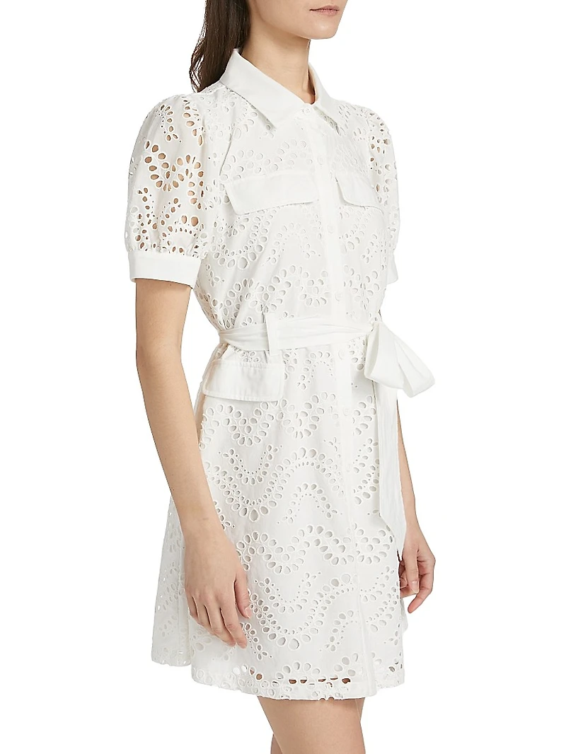 Eyelet Cotton Tie-Waist Mini-Shirtdress