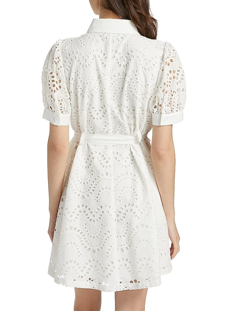 Eyelet Cotton Tie-Waist Mini-Shirtdress