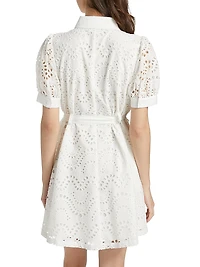 Eyelet Cotton Tie-Waist Mini-Shirtdress