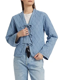 Bow Quilted Denim Jacket