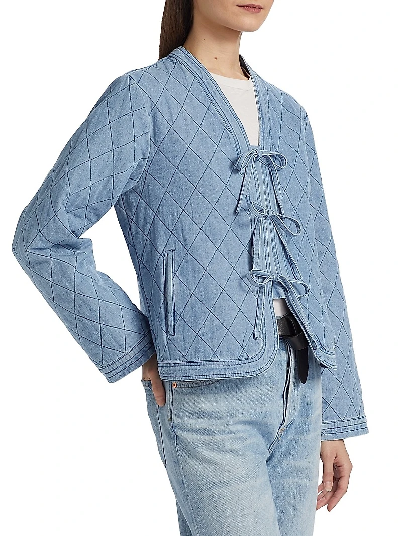 Bow Quilted Denim Jacket