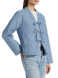 Bow Quilted Denim Jacket