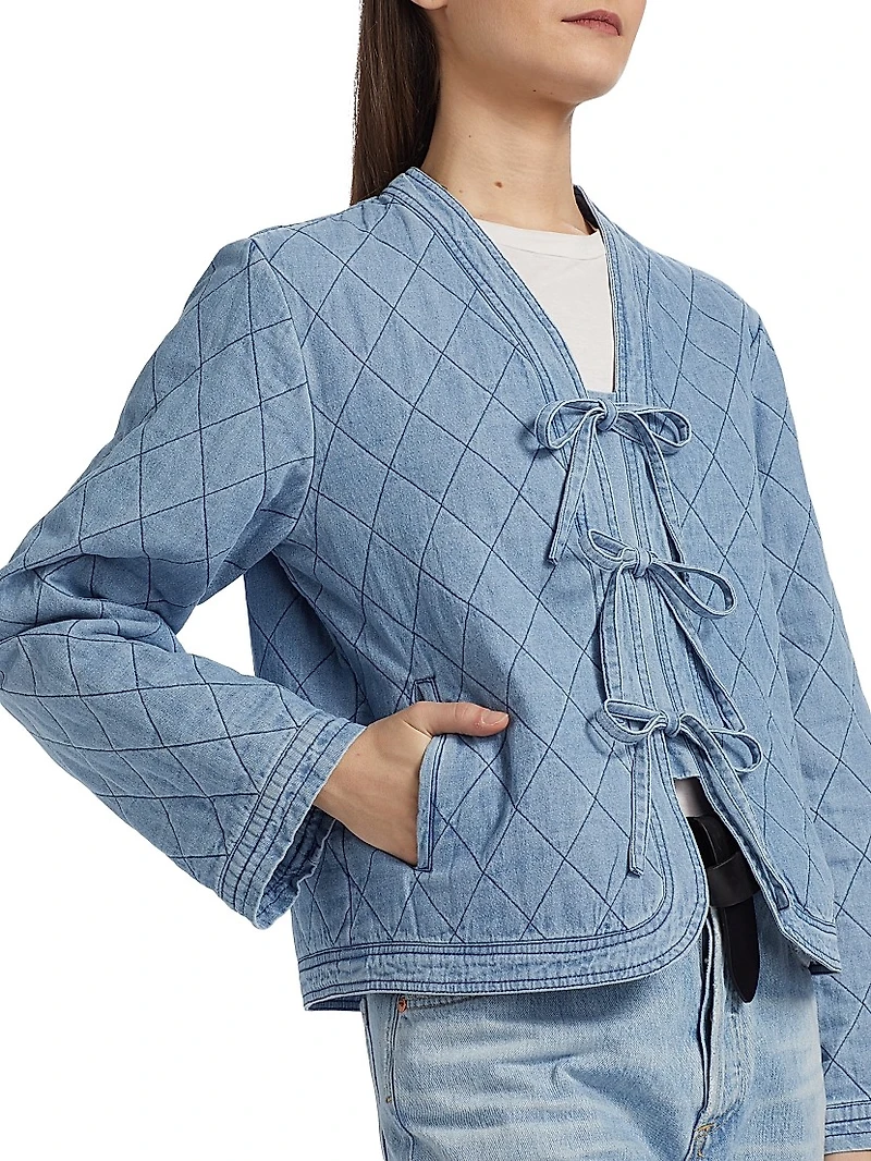 Bow Quilted Denim Jacket