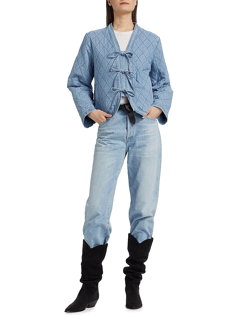 Bow Quilted Denim Jacket