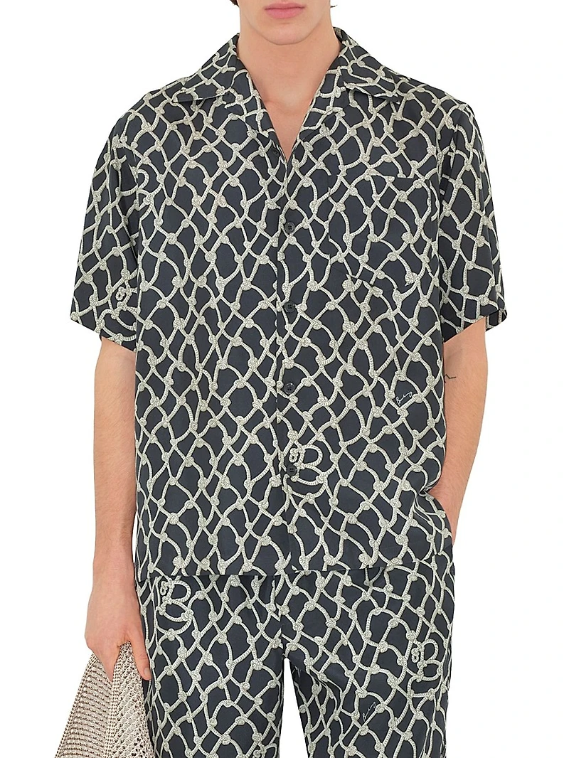 Knot Printed Silk Camp Shirt
