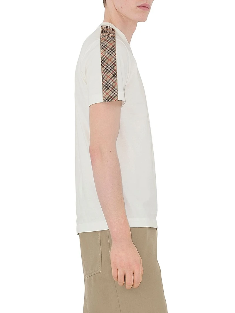 Check Shoulder Cotton T-Shirt