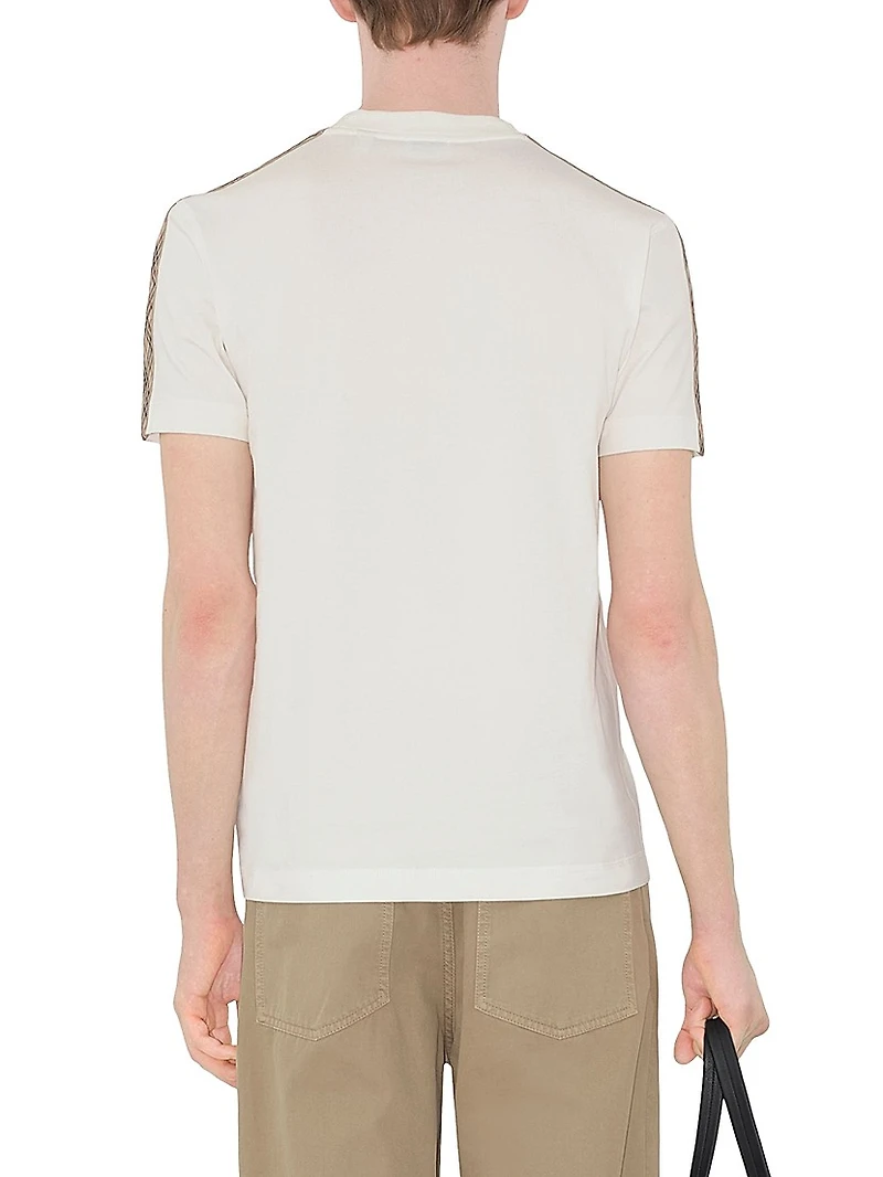 Check Shoulder Cotton T-Shirt