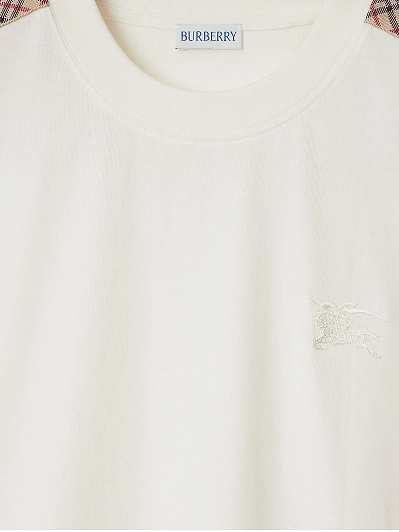 Check Shoulder Cotton T-Shirt