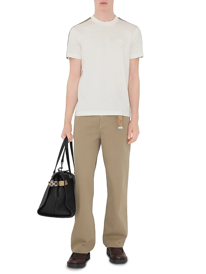 Check Shoulder Cotton T-Shirt