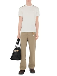 Check Shoulder Cotton T-Shirt