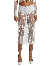 Dominique Floral Lace Cotton-Silk Midi-Skirt