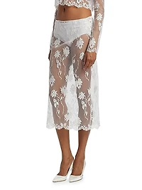 Dominique Floral Lace Cotton-Silk Midi-Skirt