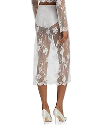 Dominique Floral Lace Cotton-Silk Midi-Skirt