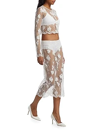 Dominique Floral Lace Cotton-Silk Midi-Skirt