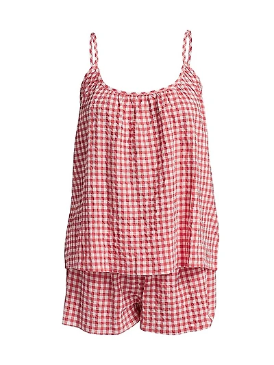Gingham Seersucker Cami Boxer Pajamas