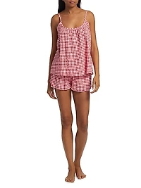 Gingham Seersucker Cami Boxer Pajamas