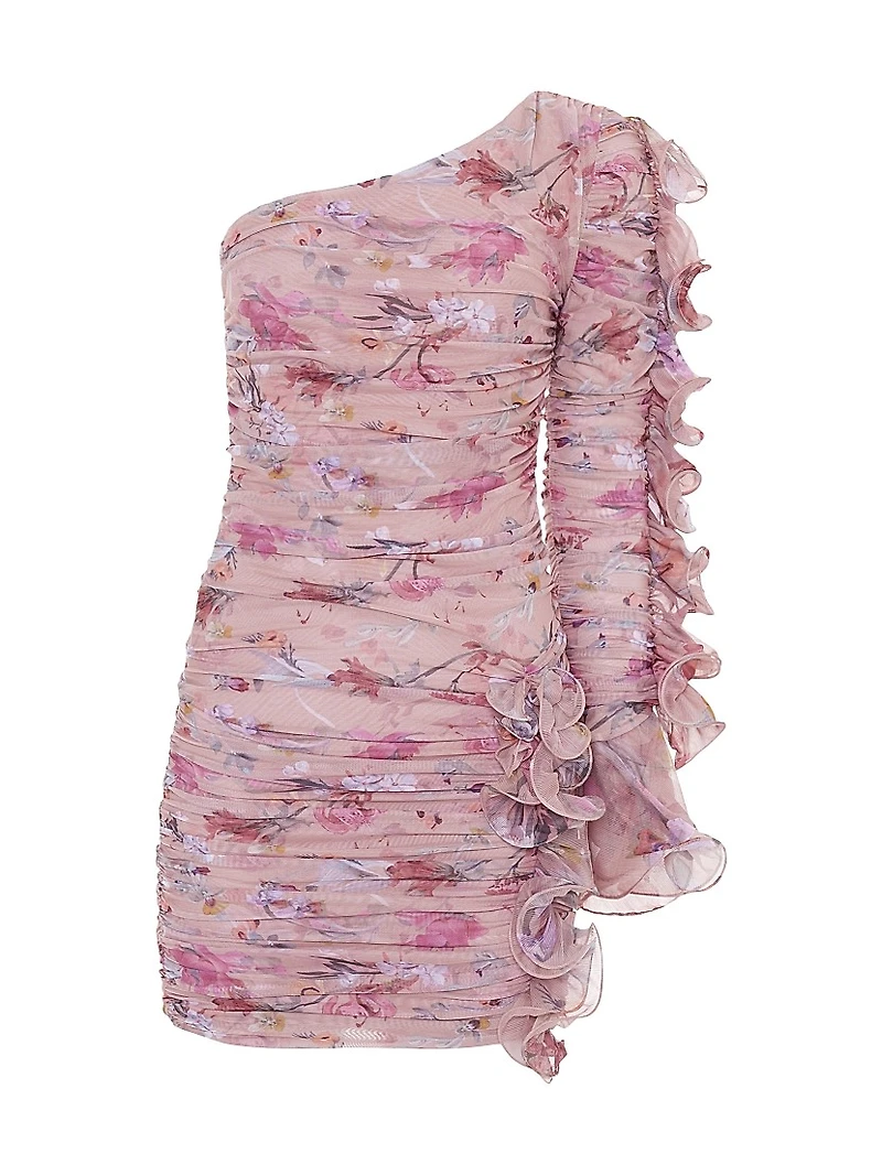 Lily Floral Ruffle One-Shoulder Minidress