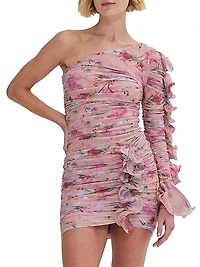 Lily Floral Ruffle One-Shoulder Minidress