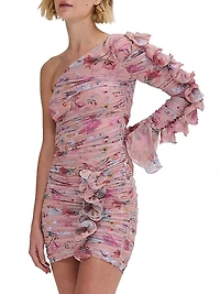 Lily Floral Ruffle One-Shoulder Minidress