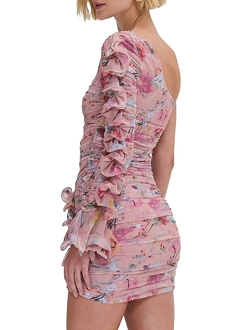 Lily Floral Ruffle One-Shoulder Minidress