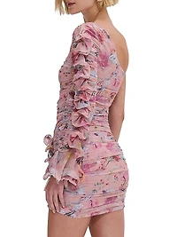 Lily Floral Ruffle One-Shoulder Minidress